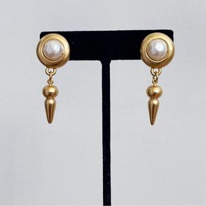 Vintage Matte Gold Tone Faux Pearl Drop Earrings